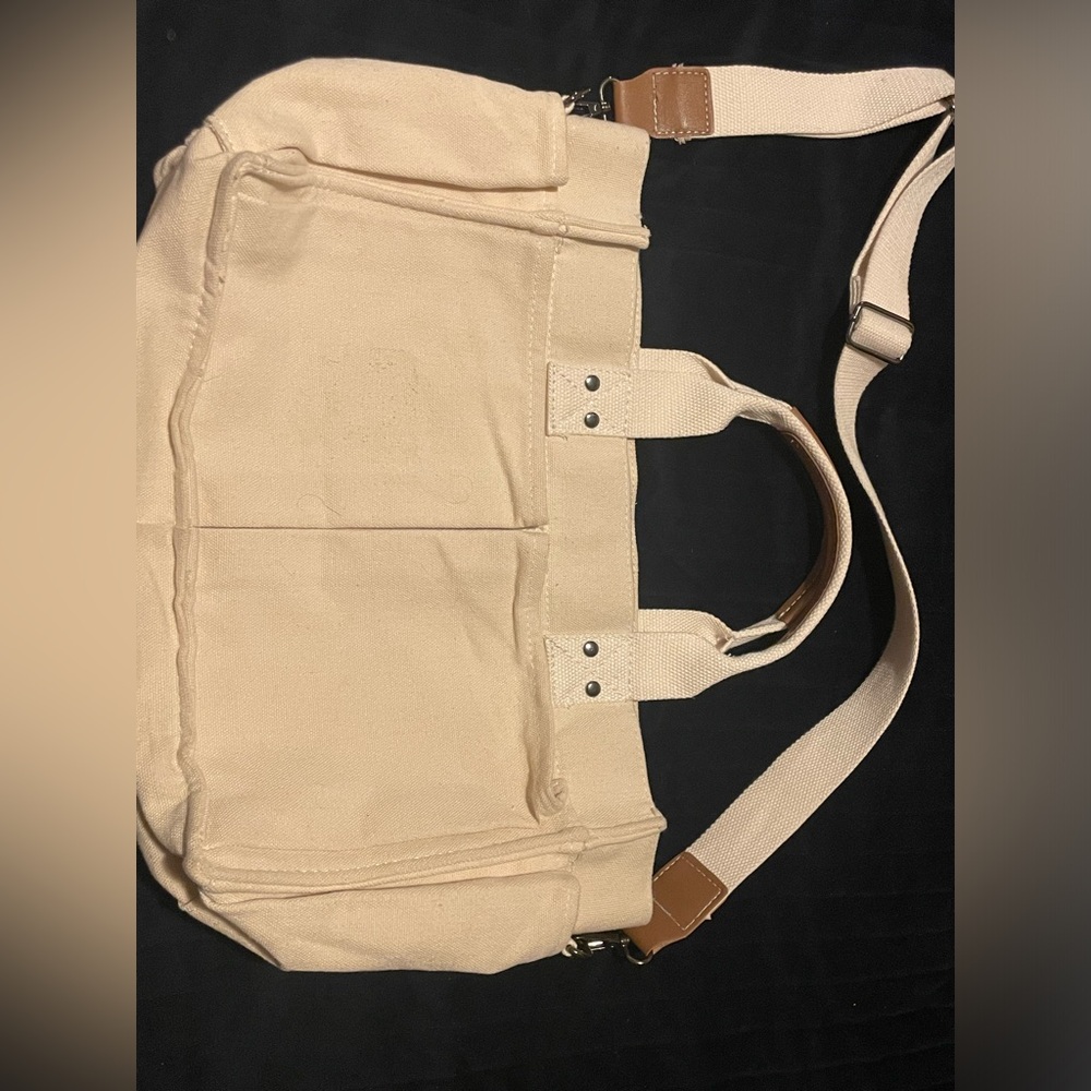Canvas Shoulder Tote Bag in Cream